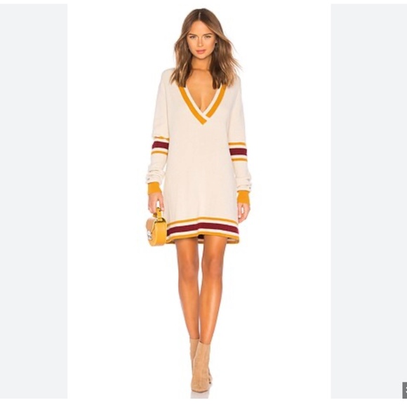 For Love and Lemons Ivy League Sweater Dress Cream with Maroon & Gold Stripes XS - Picture 1 of 15